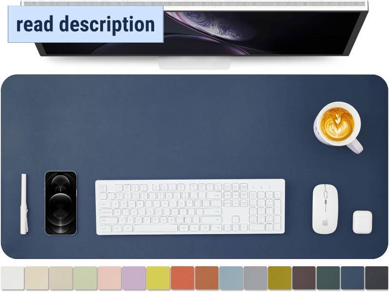 lot 321466 image: Leather Desk Mat - Non-Slip PU Desk Pad for Office and Home - Desk Organization and Accessories - Ideal for Large Mouse Pad and Desk Mats on Top of Desks (Dark Blue,30x 20)