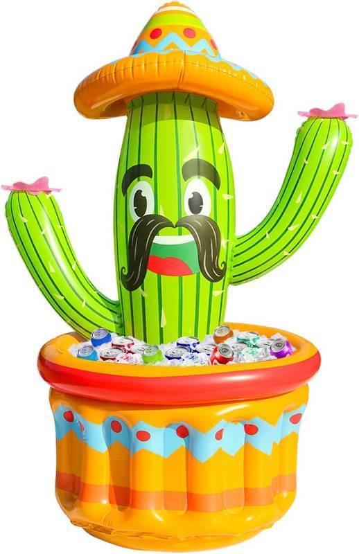 lot 421522 image: PARENTSWELL 47.5 Inflatable Cactus Cooler, Inflatable Drink Cooler for Summer Fiesta Parties, Blow Up Ice Bucket Cinco De Mayo Pool Party Supplies Fiesta Mexican Party Decorations