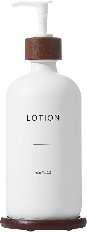 lot 421541 image: Soap Dispenser Bathroom, Refillable Lotion Dispenser with Tray, Glass Lotion Bottle with Pump, Suitable for Bathroom Countertop Soap Dispensers, Modern Home Decor. (White)