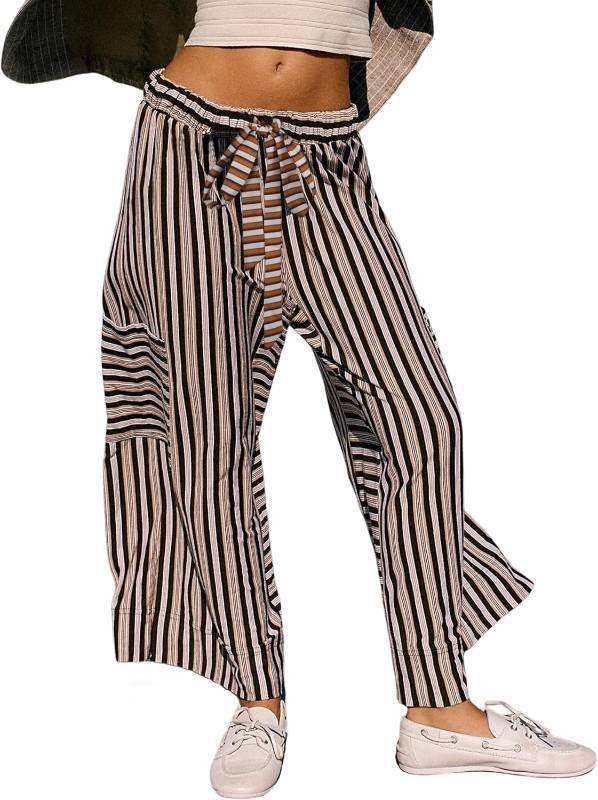 lot 421560 image: Bankeng Women Drawstring Striped Pants Loose Wide Leg Lounge Pants Casual Palazzo Pants Trousers with Pockets