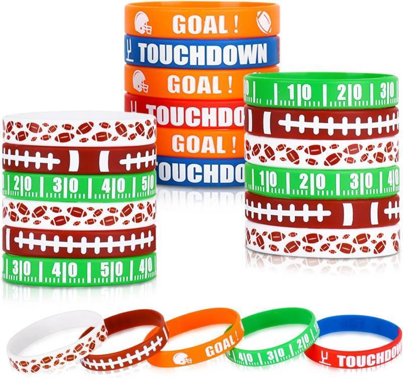lot 421563 image: Gatherfun Football Wristband Silicone Bracelets Sport Themed Party Accessories Gift for football Tailgate Birthday Party Decorations Party Favors and Adults 12 Pack, 5 Designs