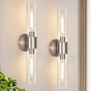 lot 1531 image: Meybiok Wall Sconces Set of Two, Brushed Nickel Bathroom Sconces Wall Lighting with Clear Glass, Hardwired Modern Sconces Wall Decor Set of 2 for Bathroom Mirror Bedroom Living Room Hallway