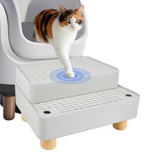 lot 1535 image: SpaceTime Elevated Cat Litter Trapping Mat for Litter Box,Detachable Cat StepRampCatcher with Wooden Base,Height-Adjustable Kitty Litter Pad for Floor and Indoor Cats,Non-Slip,Easy to Clean (Grey)