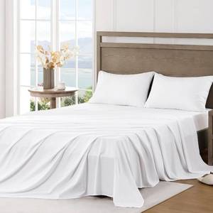 lot 1551 image: FreshCulture Full Sheet Set - Ultra Soft Sheets Full Size Bed - Brushed Microfiber - Deep Pockets - Easy Care - Cooling and Breathable Sheets - 4 Pieces Hotel Luxury Full Size Bed Sheets (White)