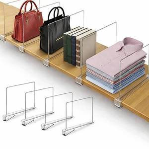lot 1555 image: HIGH and SKY 8 Pack Acrylic Shelf Dividers for Closet Organization � Clear Adjustable Closet Shelf Separators for Clothes, Handbags and Towels � Durable Acrylic Shelf Dividers for Neat Shelves and Storage