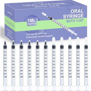 lot 1567 image: 150 Pcs 1ml Syringes with Caps Oral Dispenser Individually Sterile Warpped for Medicine Dropper, Colostrum Collect Feeding Pets, Liquid