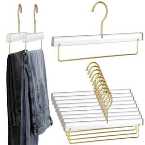 lot 1573 image: Chunful 10 Pcs Clear Pants Hanger Acrylic Clothes Hangers with Gold Hooks and Bar Heavy Duty Clothes Skirt Jeans Hook Storage and Organizer for Home Cabinet Shop Dress, 12.7 x 6 Inch