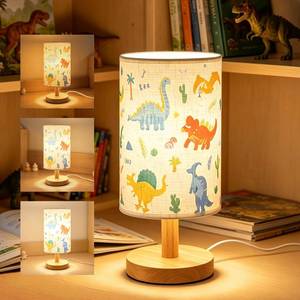 lot 1576 image: Dinosaur Lamp for Kids Bedrooms Bedside,Dinosaur Room Decor for Boys, 3-Way Dimmable LED Small Night Light with Linen Fabric Lampshade and Wood Base for Bedrooms Living Study,Dino Gifts for Boys