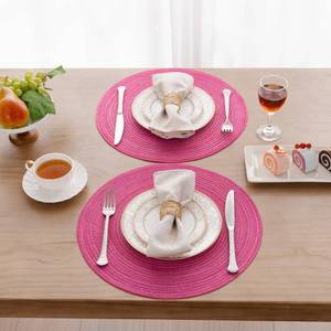 lot 1582 image: SHACOS Round Braided Placemats Set of 6 Cotton Polyester Woven Place Mats 15 inch Washable Table Mats for Kitchen Dining Tables (Hot Pink, 6)
