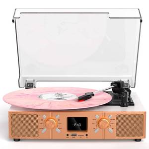 lot 1584 image: VICTRESS Vinyl Record Player with Built-in Speakers, 3-Speed Belt-Drive Turntable, Bluetooth Vinyl LP Player with FM Radio, USBTF Recording and Playback, RCA Out, AUX, Headphone Jack, White Rose Gold