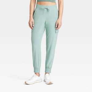 lot 2081 image: Womens Active Light Mid-Rise Cargo Joggers - All In Motion Sage Green XS Long Moisture Wicking, UPF 50