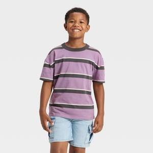 lot 2103 image: Boys Short Sleeve Striped Oversized T-Shirt - Cat & Jack Brick Red XXL Husky
