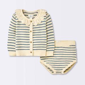 lot 2104 image: Baby Girls 2pc Striped Peter Pan Collared Sweater Set - Cloud Island Blue 18M