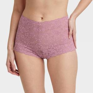 lot 2119 image: Womens Allover Lace Boy Shorts Underwear - Auden Mauve XS Lightweight Nylon-Spandex, Mid Rise, Cotton Gusset, Sheer, Machine Washable