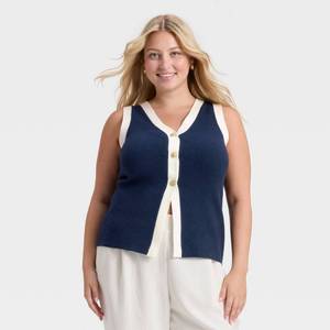lot 2127 image: Womens Button Sweater Vest - A New Day NavyCream 3X