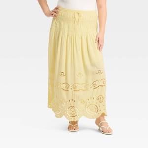 lot 2130 image: Womens High-RIse Embroidered Eyelet Drop Waist A-Line Skirt - Future Collective Yellow 3X
