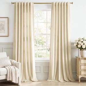 lot 2143 image: StangH Beige Velvet Drapes Back Tab Privacy for Bedroom, W52 x L96, 2 Pcs