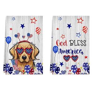 lot 2145 image: XCHI God Bless America Dog Balloons America Stars Patriotic 4th of July Memorial Day Independence Day Kitchen Towels Dish Towels 18x26 Inch Set of 2 Home Decorations Hand Towels Drying Dishcloth