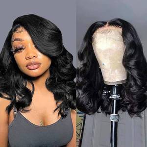 lot 2146 image: UVVUVV Wear and Go Glueless Wigs Pre Plucked Pre Cut 4x4 Body Wave Bob Wig Human Hair wigs for black women Short Bob Wig Human Hair 180 dentisty natrual color 14inch