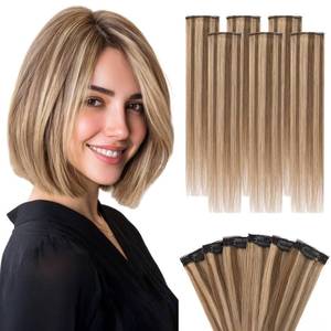 lot 2154 image: Hairro 6PCS 6 Clips In Short Hair Extensions Remy Real Human Hair Clip Ins Mini Clip On Hairpin Hairpieces For Women 31g 10 Inch #4P27 Medium BrownandDark Blonde