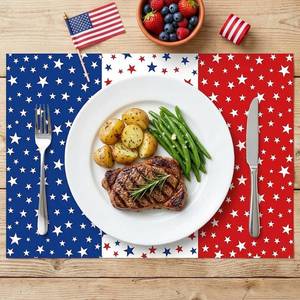 lot 2159 image: 50 Pack Red White Blue Star Paper Placemats, Disposable Table Place Mats for 4th of July, Memorial Day, Patriotic Party Supplies, Picnics, Summer Decorations, Independence Day, Holiday Table Decor