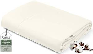 lot 2176 image: Royale Linen 100percent Organic Cotton California King Flat Sheet Only - Super Soft - Percale Top Sheets - California King Flat Sheet Sold Separately - Cool and Crisp Ivory Sheets Only (108in x102in, Ivory)