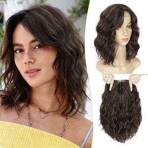 lot 2184 image: Lommel Hair Toppers for Women 12 Inch Short Wavy Hair Topper with Thinning Hairs Natural-Looking Wiglett Lightweight and Add Volume Hairpiece for White Roots Cover (Dark Brown with Highlights)