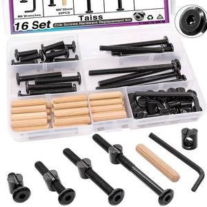 lot 2188 image: Taiss 16 Set Crib Screws M6x20mm 40mm 60mm 80mm Baby Bed Crib Bolts Hardware Replacement Kit,Hex Socket Cap Screws Bolt,Barrel NutsandDowel Pins for Beds Furniture