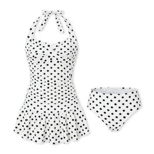 lot 2209 image: Voxikidio Size 14 15Y Teen Girls Swimsuits Halter Neck Polka Dots Two Piece Cover Up Skirt Bathing Suit Swimwear(Bright White 14-15Y)