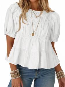 lot 2213 image: Tankaneo Womens Puff Sleeve Peplum Babydoll Tops Summer T-Shirts Blouse tan not White