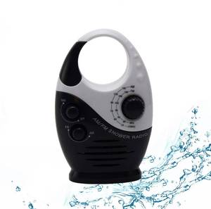 lot 2216 image: Shower Radio, Bathroom Radio AM FM, Waterproof Hanging Shower Radio Adjustable Volume Black