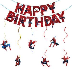 lot 2223 image: Cartoon Birthday Decorations - Happy Birthday Banner and Hanging Swirls Decorations, Theme Party Supplies for Celebrations