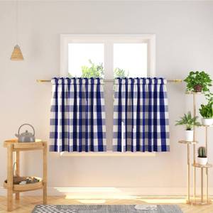 lot 2254 image: Cafe Curtains 30 inches Long Buffalo Plaid Kitchen Tiers 2 Panels Rod Pocket Gingham Check Short Small Half Window Curtains Bathroom Navy Blue and White
