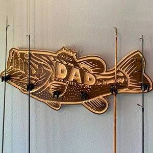 lot 2256 image: Wood Large Mouth Bass Fishing Rod Holder, Dad Favorite Wooden Fishing Rod Rack, Fishing Pole Rod Holders for Garage, Fathers Day