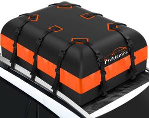 lot 3283 image: FIVKLEMNZ 21 Cubic Car Rooftop Cargo Carrier Roof Bag Waterproof for All Top of Vehicle withWithout Rack Includes Topper Anti-Slip Mat  Reinforced Straps  6 Door Hooks  Luggage Lock