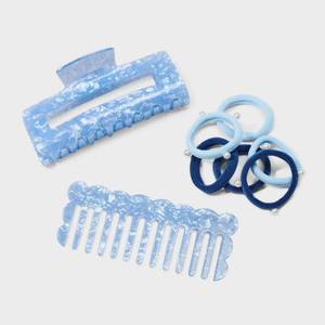 lot 6324 image: Womenfts Comb, Hair Ties and Claw Hair Clip Set 8pc - A New Day Blue
