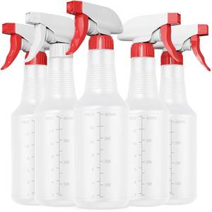lot 7397 image: Veco Spray Bottle (5 Pack,16 Oz) with Measurements and Adjustable Nozzle(Mist and Stream Mode), HDPE Plastic Spray Bottles for Cleaning Solution, HouseholdCommercialIndustrial Use, No Leak and Clog