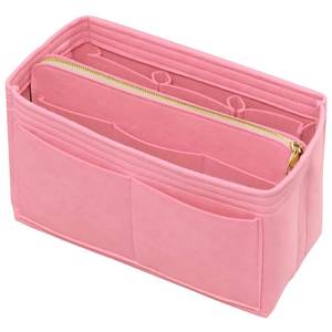 lot 7399 image: DailyPlus Purse Organizer Insert with Zipper Felt Bag Organizer Handbag Organizer Insert Bag in Bag Organizer with Key Chain for Tote Purse Bag Pink Large