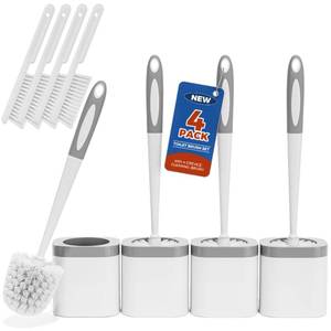 lot 7401 image: Holaloha Toilet Brush and Holder Set, Space Saving, 4 Pack, White