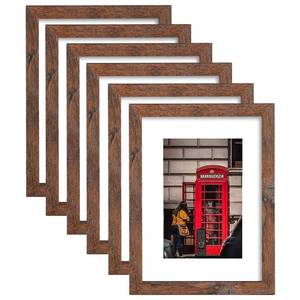 lot 7403 image: PWTAKO 11x14 Picture Frame Set of 6, Display Pictures 8x10 with Mat or 11x14 Without Mat for Wall Mounting,Rustic Brown