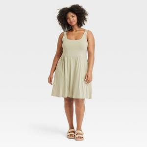 lot 8046 image: Womens Knit Mini Ballet Dress - A New Day Olive 1X Rayon Spandex, Squareneck, Sleeveless, Side Pocket