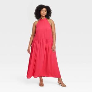 lot 8050 image: Womens Tie Neck Maxi Dress - A New Day Pink XXL Recycled Polyester, Backless, Sleeveless, Crew Neck, Full Lining