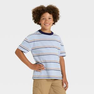 lot 8052 image: Boys Short Sleeve Striped Oversized T-Shirt - Cat & Jack Light Blue XXL