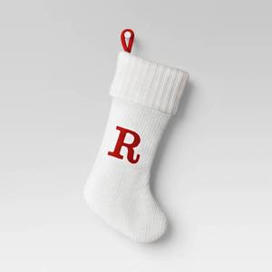 lot 8059 image: Knit Monogram Christmas Stocking White R - Wondershop 20 Festive Holiday Decor