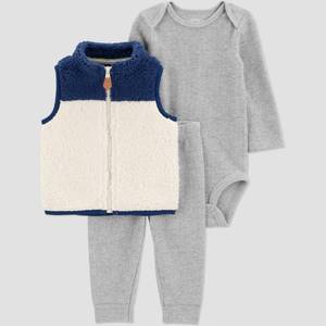 lot 8060 image: Carters Just One You� Baby Boys 3pc Long Sleeve Bodysuit with Pants and Vest Set - Blue 3M