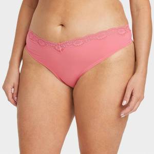 lot 8076 image: Womens Luxe Stretch Thong Underwear with Lace Waistband - Auden Coral 3X Low Rise, Cotton Gusset