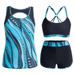 lot 8118 image: SolSheSea 3 Piece Tankini Swimsuits for Women Tummy Control Swim Tank Top with Bra Boy Shorts with Pockets Swimwear 2026 (US, Alpha (Alpha), L, Regular, Black Blue)