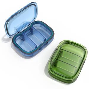 lot 8122 image: 2 Pack 3 Compartment Small Pill Box, Moisture Proof Case, Travel Organizer for Pocket Purse, Daily Portable Medicine Vitamin Container, Fish Oil and Supplement Storage