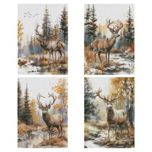 lot 8136 image: Deer Diamond Art Kits for Adults - 4 Pcs DIY Forest Animal Diamond Painting Set Elk 5D Full Drill Gem Art Craft for Beginners Home Wall Decor 9.84 x 13.7 Inches