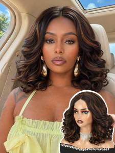 lot 8143 image: Quantum Love Short Curly Wavy Wig for Black Women Bouncy Curly Bob Wig Mix Brown Soft Yaki Texture Shoulder Length Voluminous Natural Look for Daily Party Wear 14 Inches